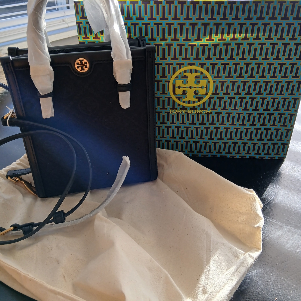 Tory Burch Black T Monogram Mini Tote
